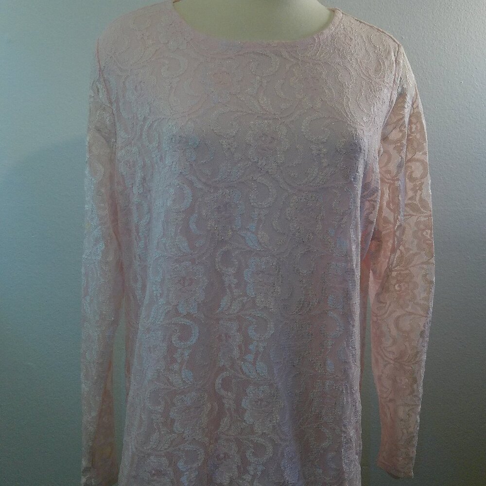 Susan Graver Long Sleeve Pink Full Lace Blouse Pullover Size 1X